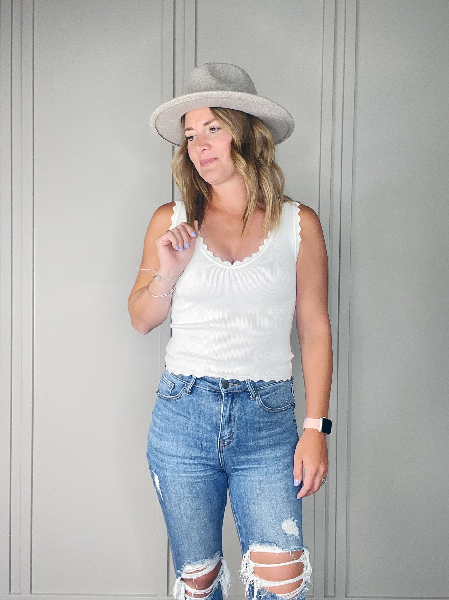SCALLOPED SWEATER TANK