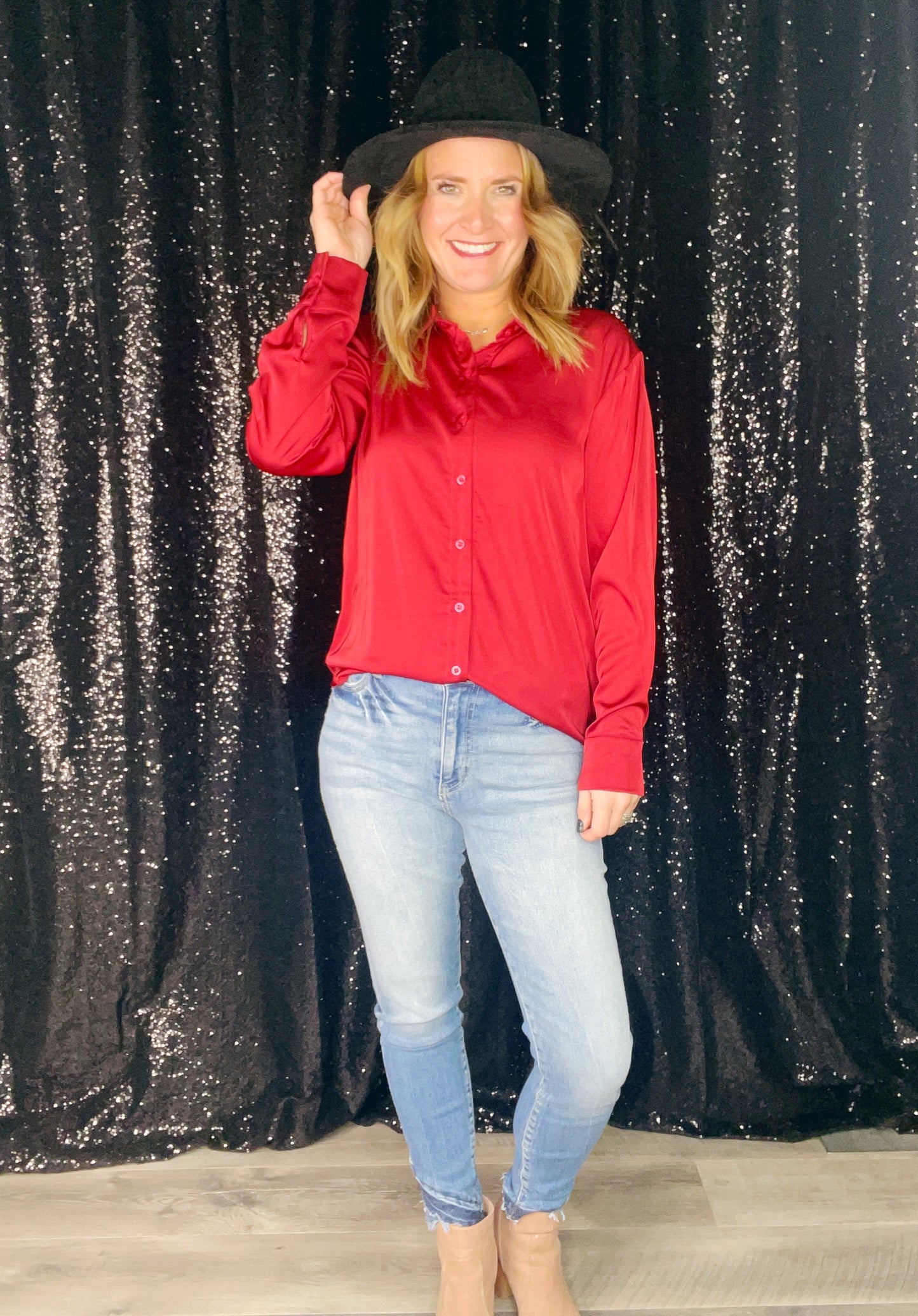 SATIN BUTTON FRONT SHIRT ‘BF