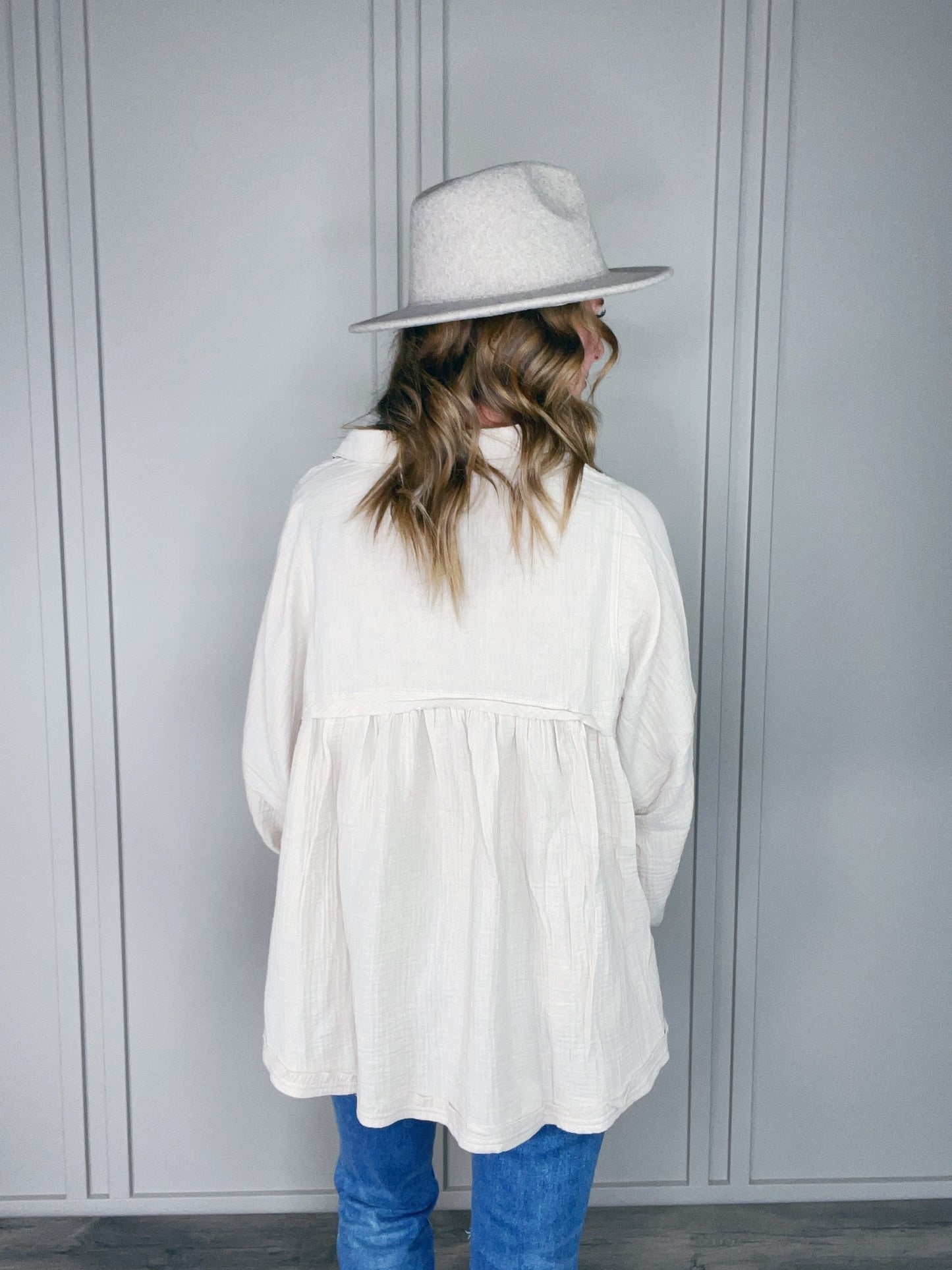 DOUBLE GAUZE BALLOON LONG SLEEVE BABYDOLL TOP