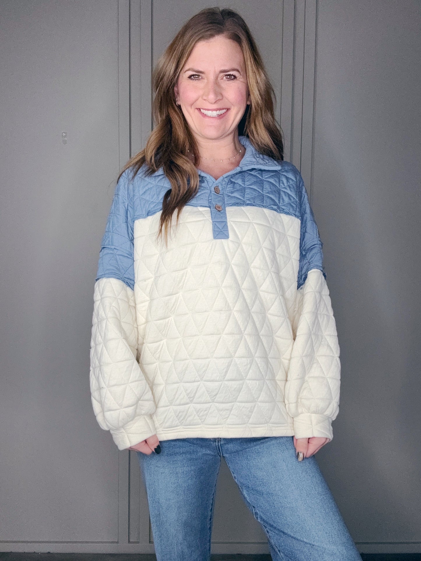 QUILTED COLOR BLOCK SWEATER PULLOVER
