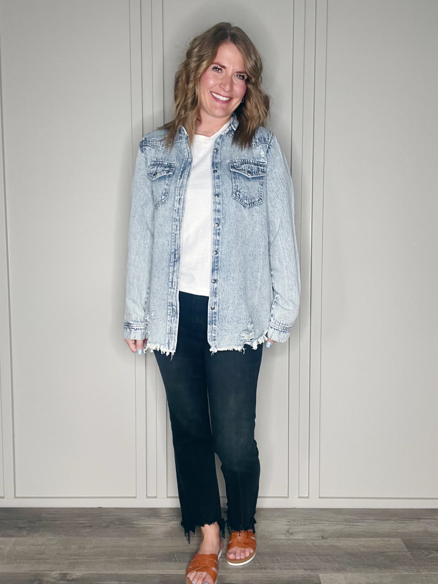 DISTRESSED DENIM SHIRT