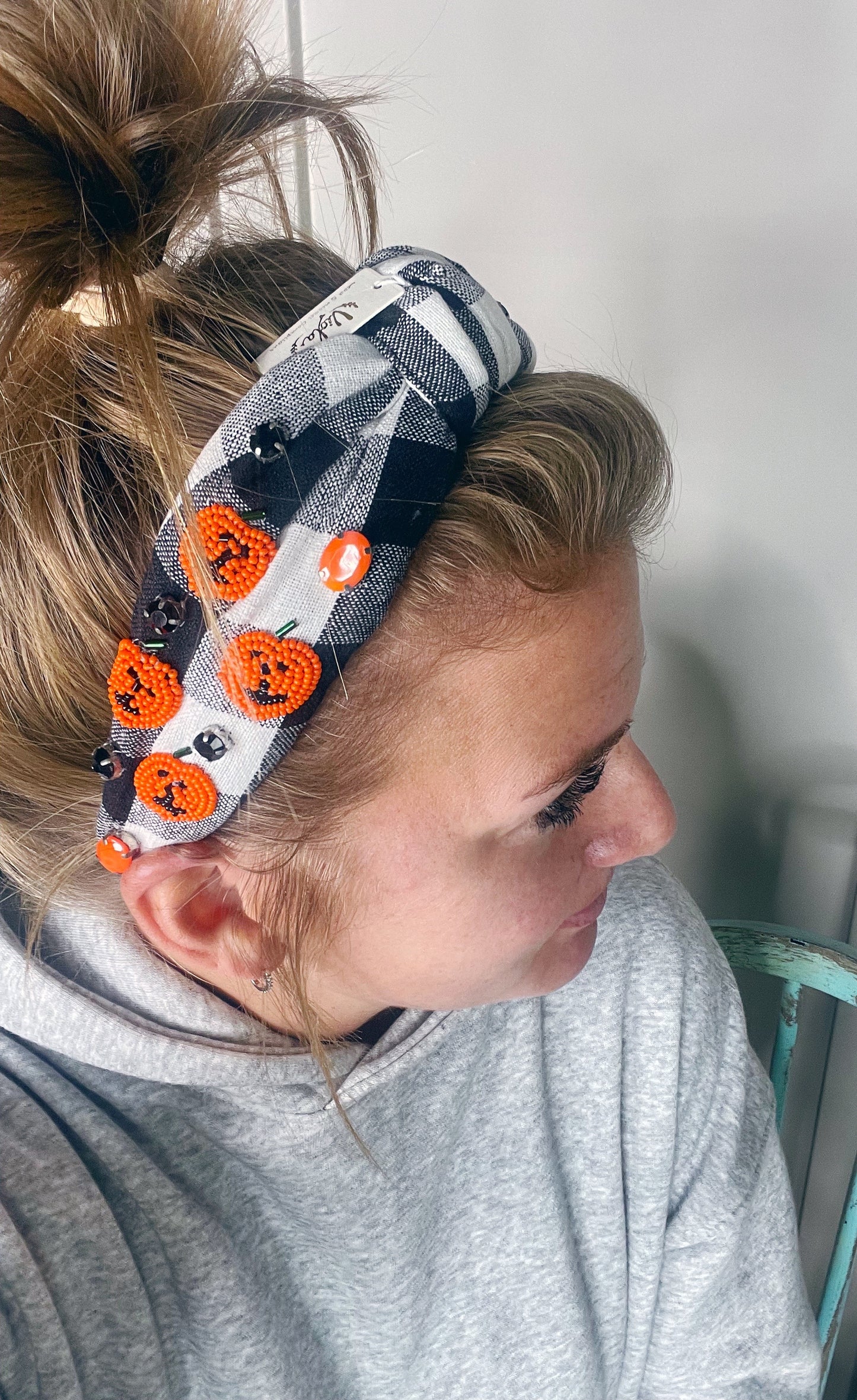 PUMPKIN CHECKERED HEADBAND