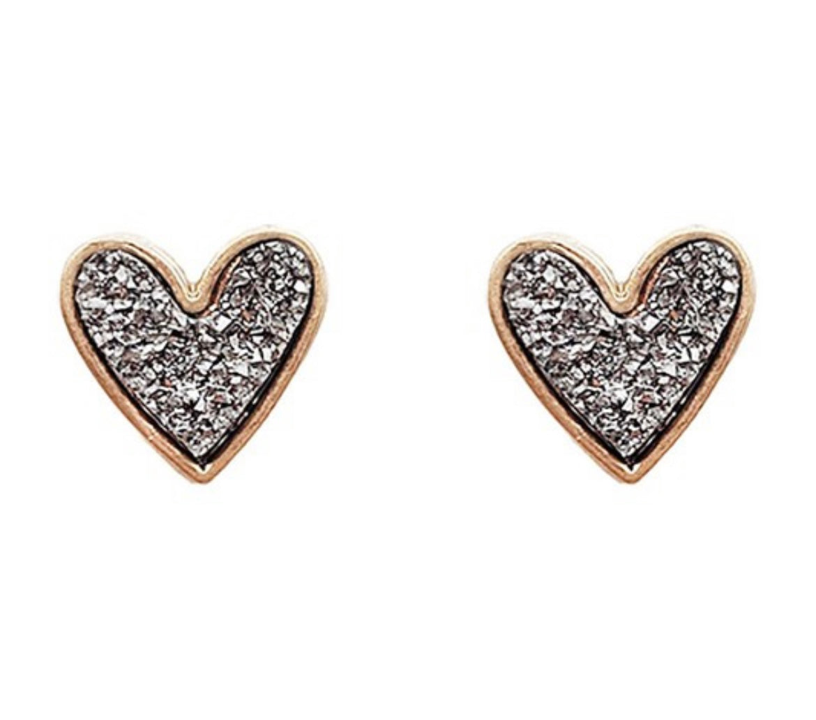 HEART DRUSY STONE POST EARRING