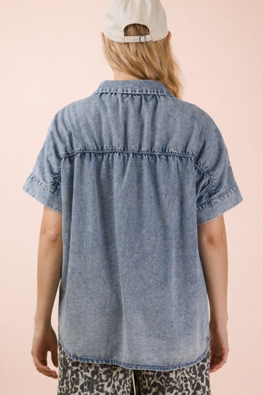 MINERAL WASHED CHAMBRAY OVERSIZED TOP