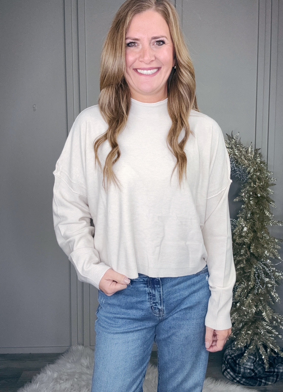 -BF- HIGH NECK RAGLAN SLEEVE SWEATER