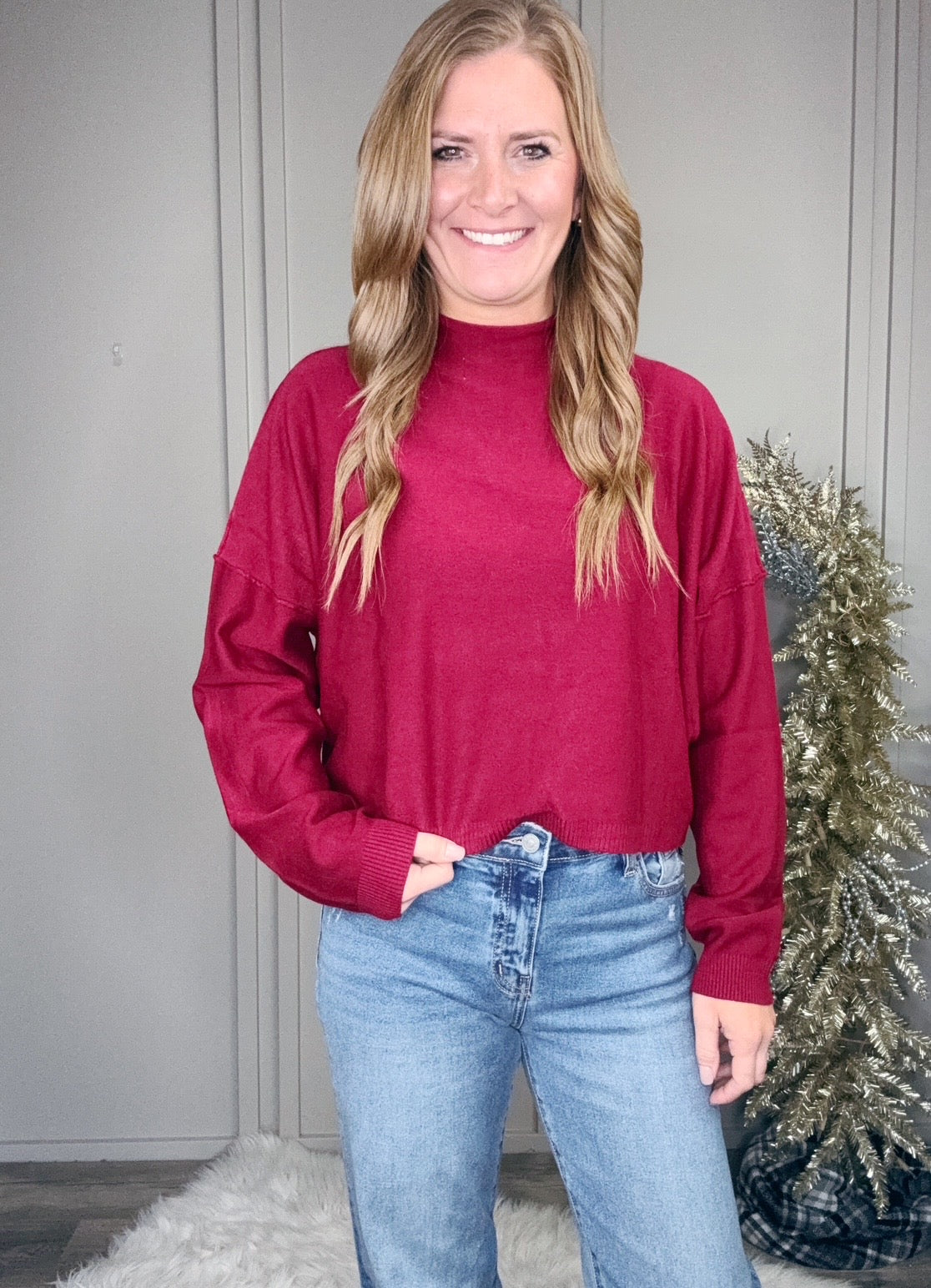 -BF- HIGH NECK RAGLAN SLEEVE SWEATER