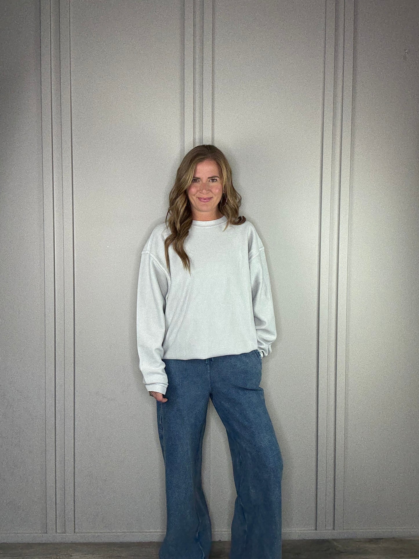 NAVY CORDED WIDE LEG BOTTOM