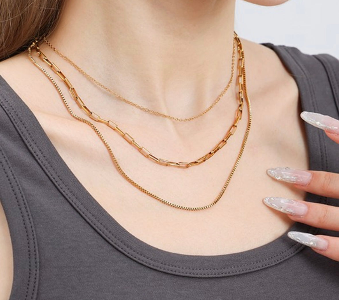 ::BF::GOLD 3 LAYERED NECKLACE