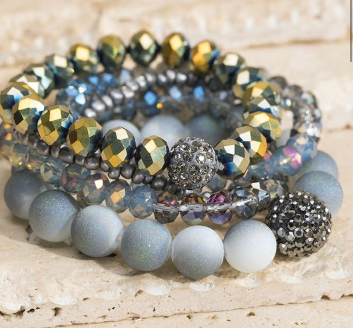 RHINESTONE BALL 5 SET STRETCH BRACELETS
