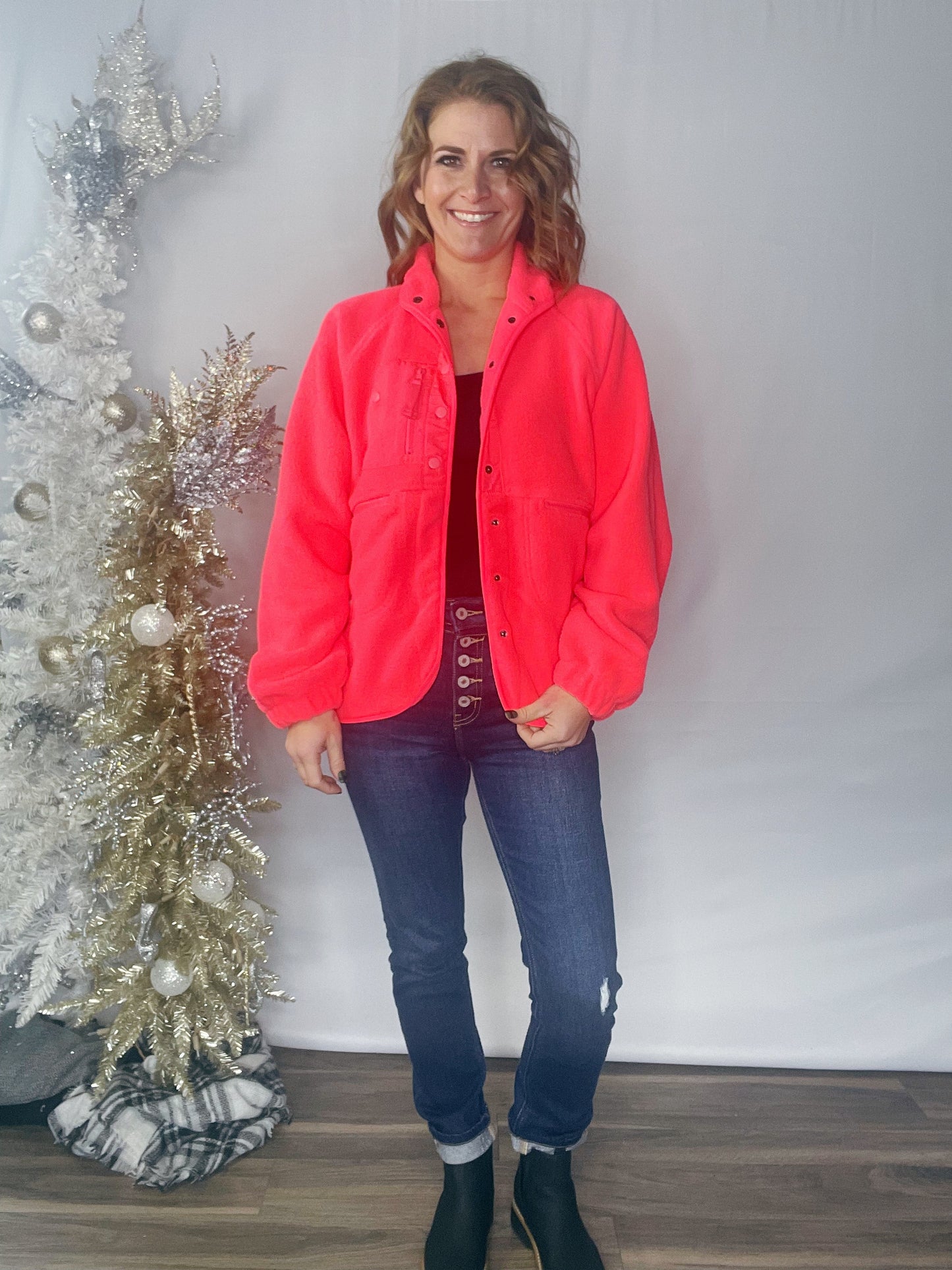 OVERSIZED FLEECE BUTTON FRONT JACKET