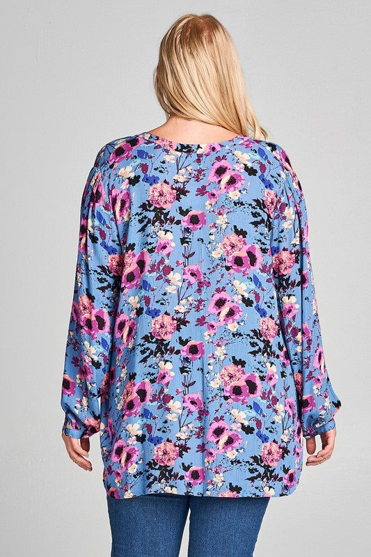 BUTTON-UP FLORAL PRINT TOP {EXTENDED SIZE}