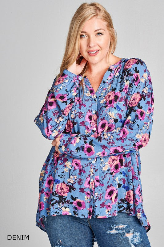 BUTTON-UP FLORAL PRINT TOP {EXTENDED SIZE}