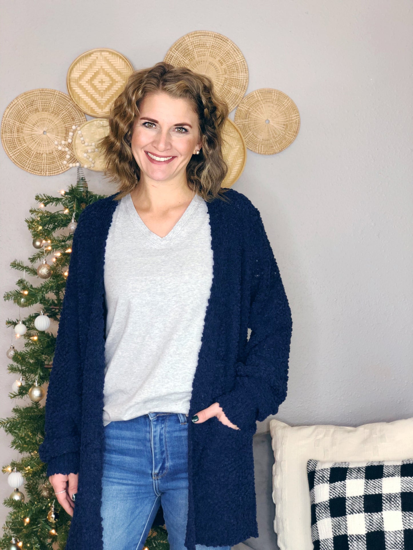 PUFF SLEEVE POPCORN CARDIGAN