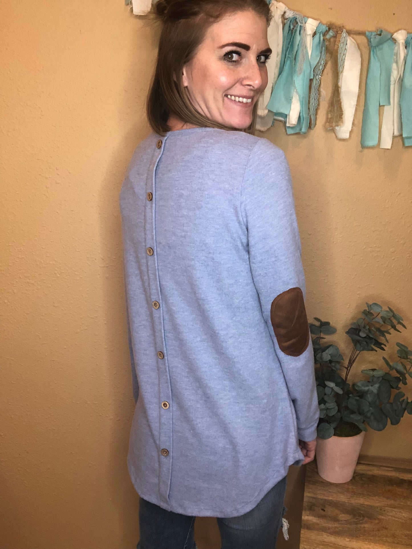 SWEATER W/ ELBOW PATCH AND BUTTON DETAIL