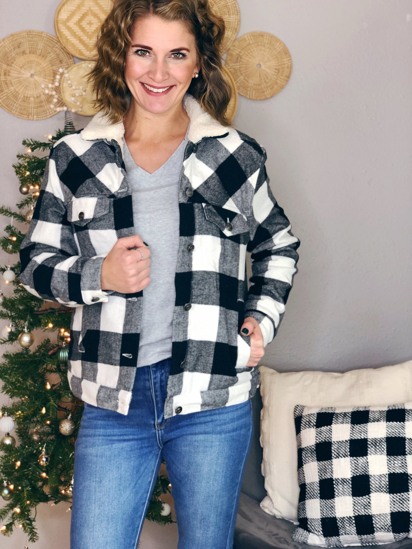 PLAID FLEECE LINED JACKET