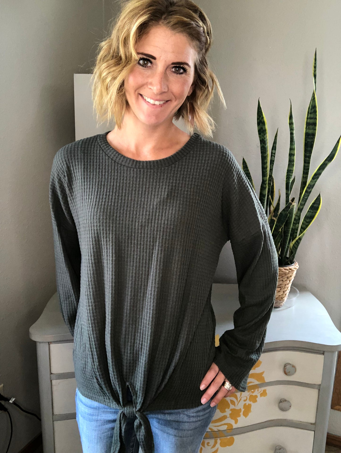 BELL SLEEVE WAFFLE TOP
