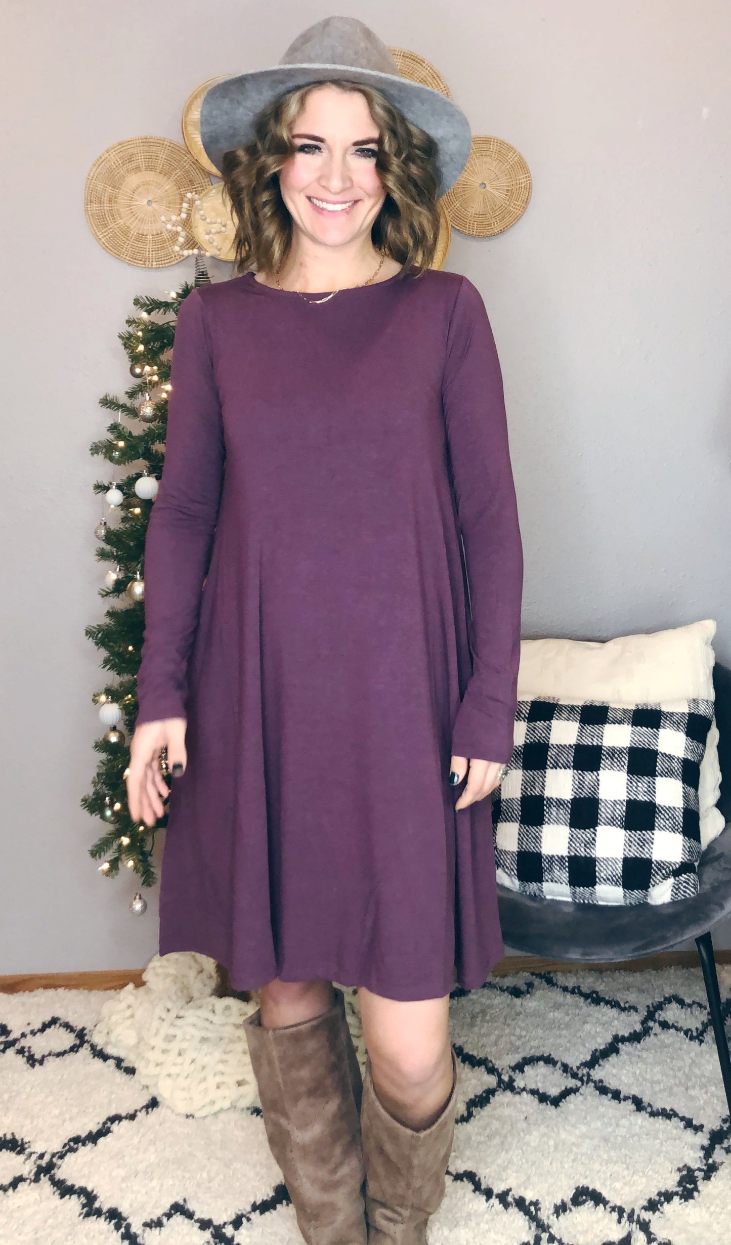 LONG SLEEVE BASIC DRESS W/ POCKETS