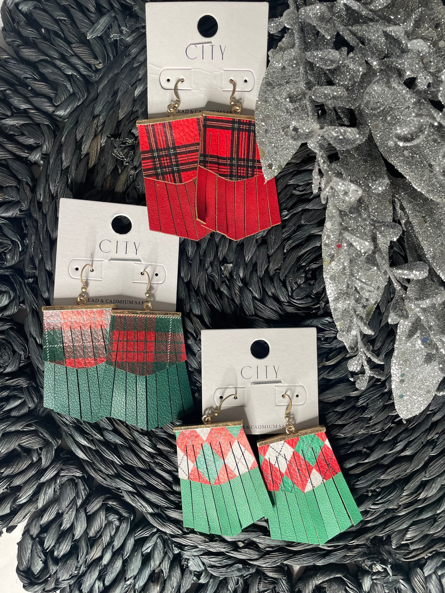 CHRISTMAS FRINGE LEATHER EARRING