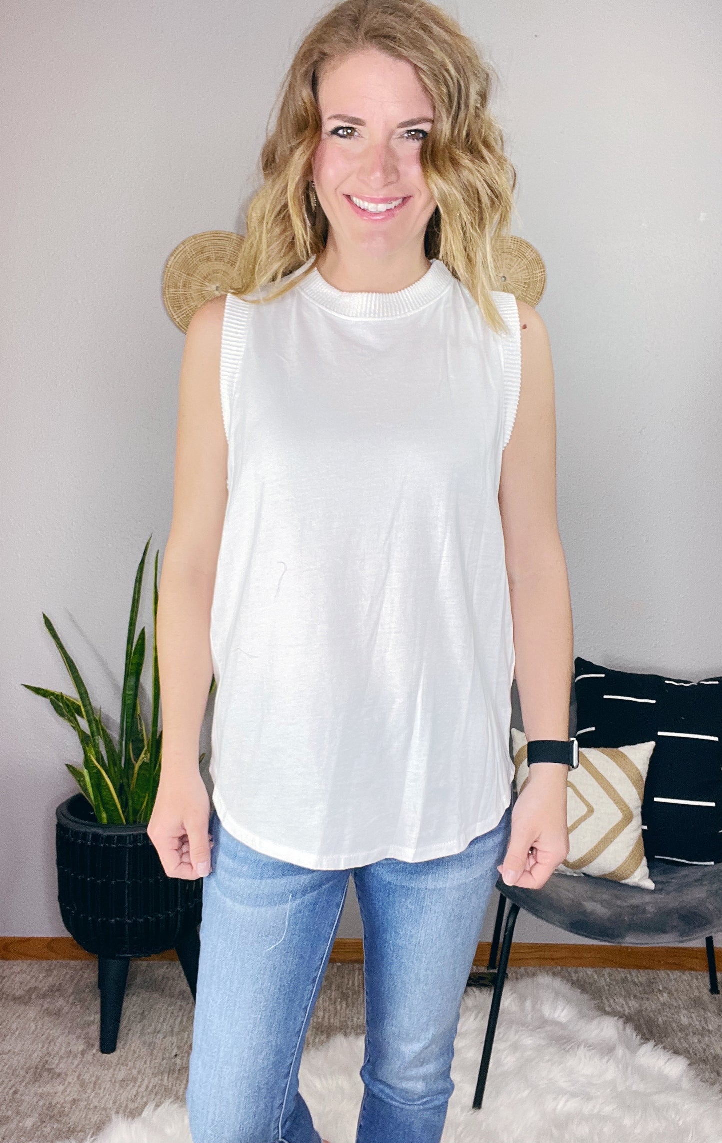 RIBBED AND COTTON MIX TANK