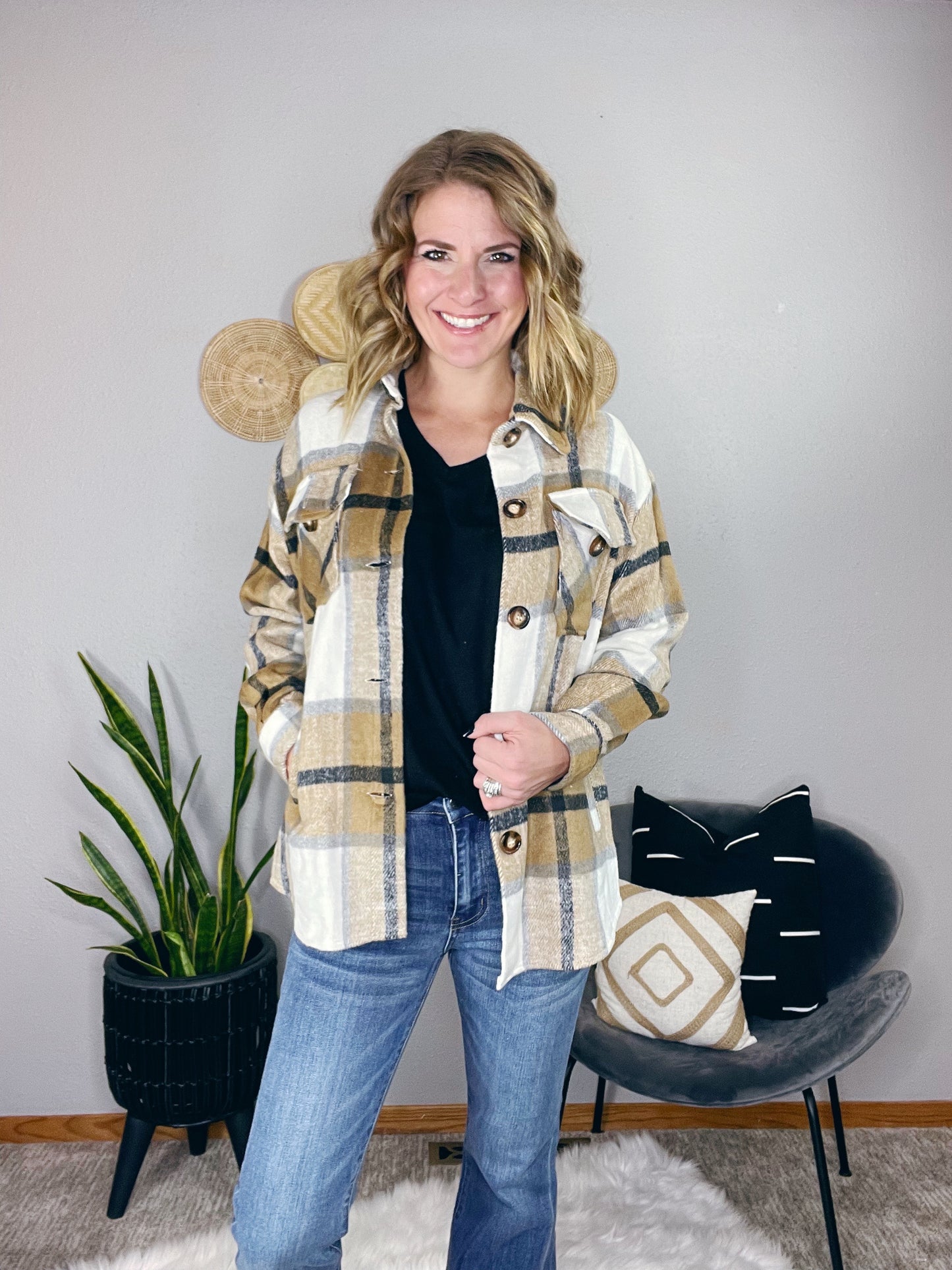 PLAID BUTTON DOWN THICK SHACKET