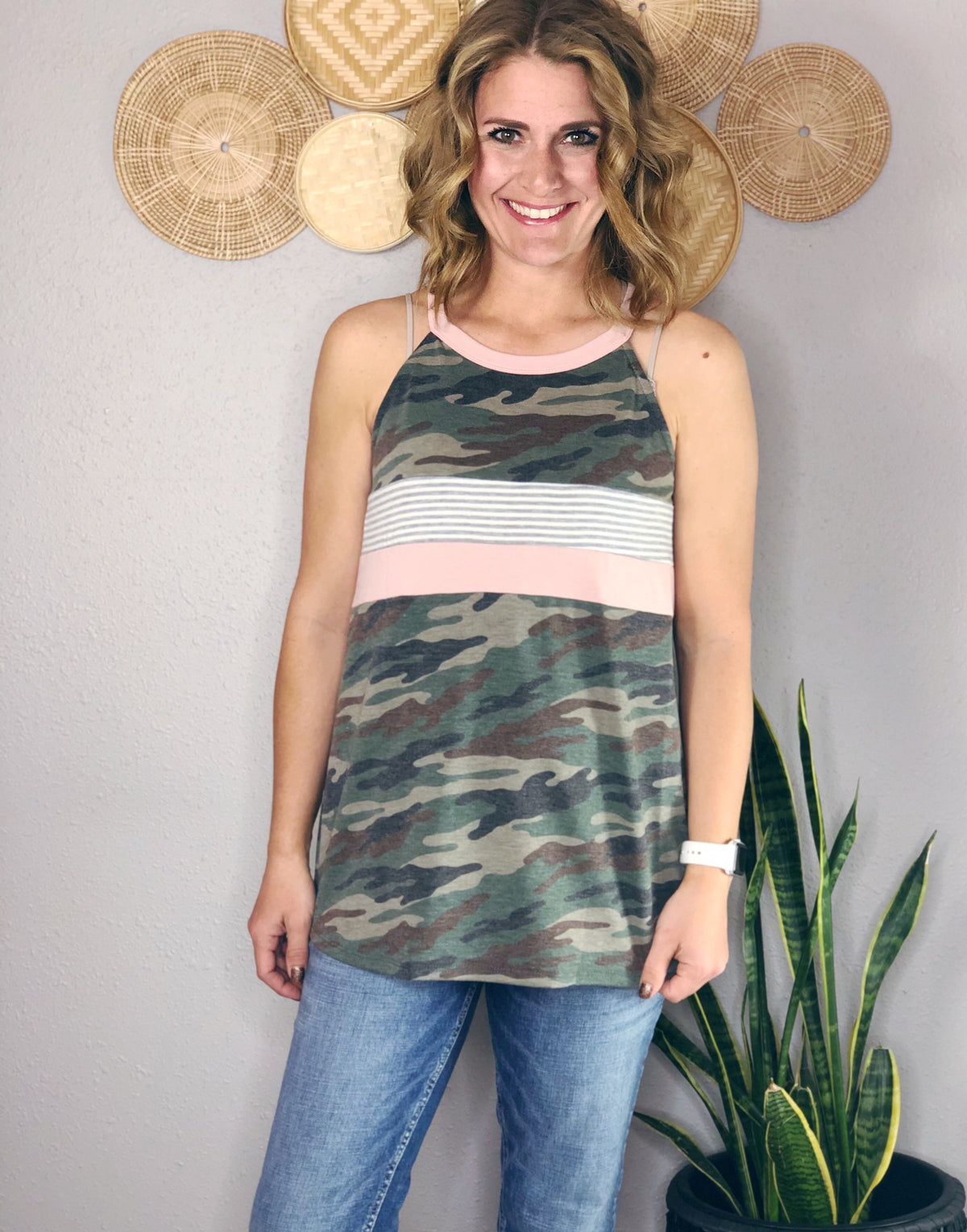 CAMO STRIPE COLOR BLOCK TANK