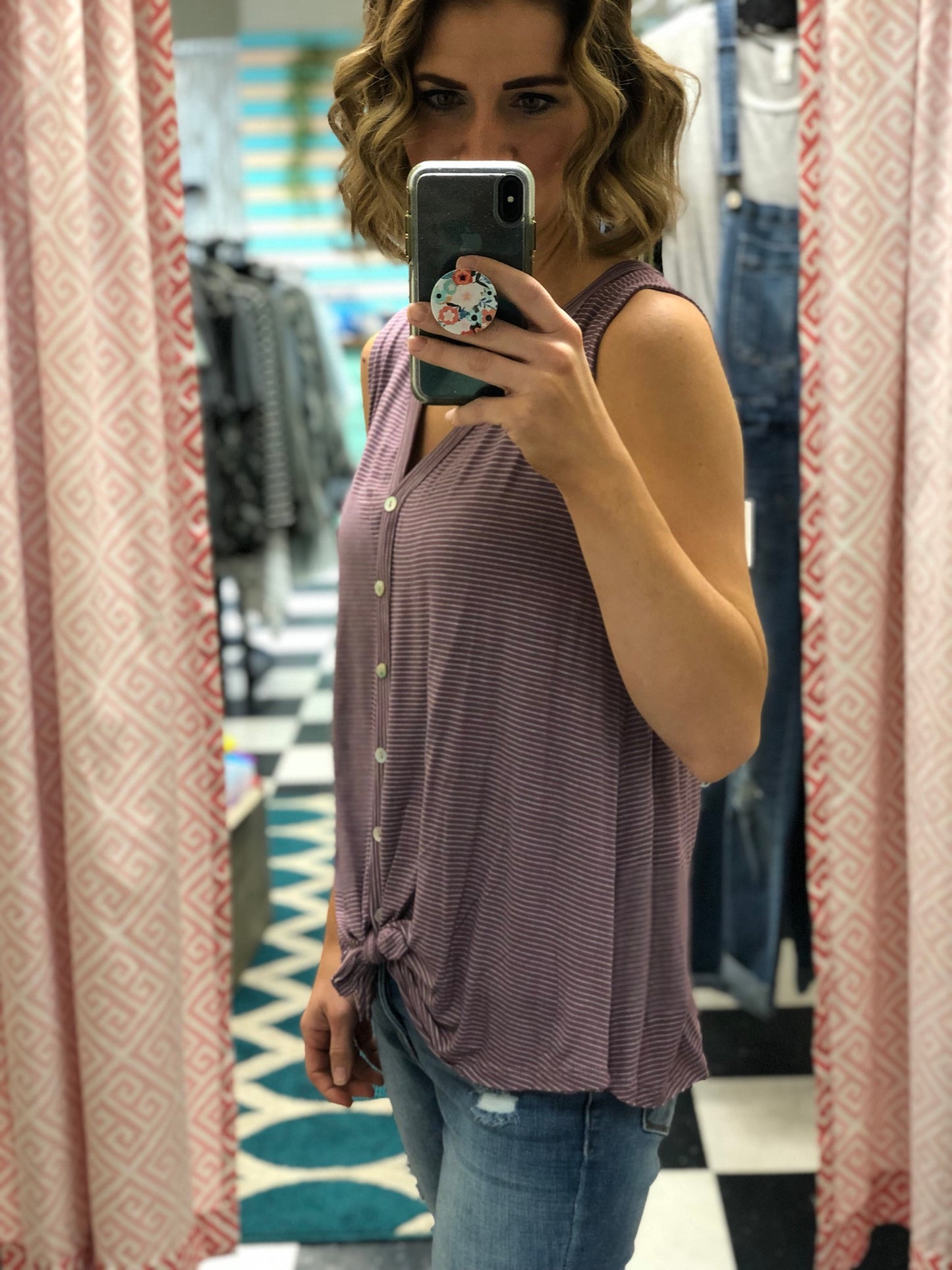 STRIPE BUTTON UP TANK