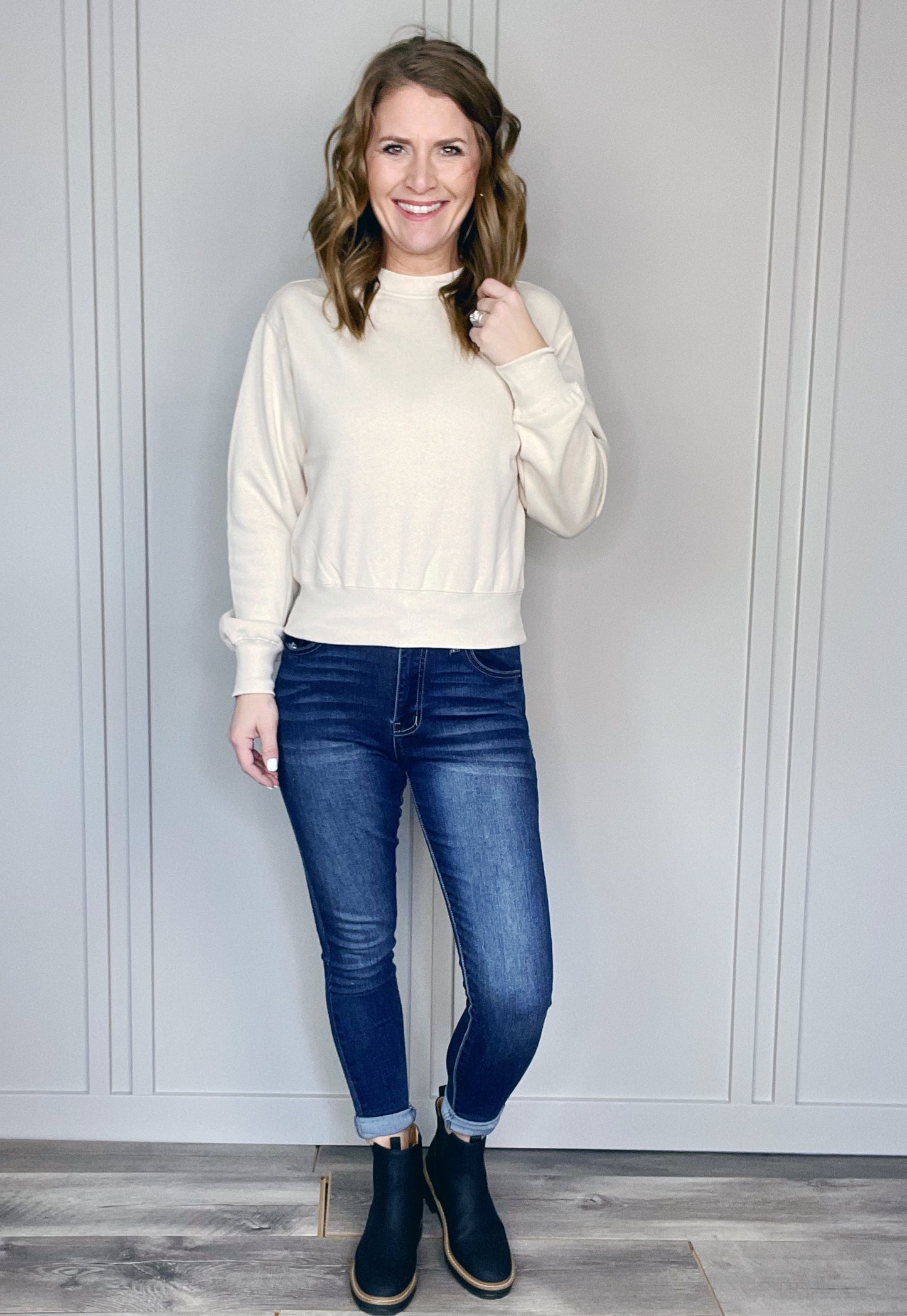 FLEECE CROP BASIC SWEATER