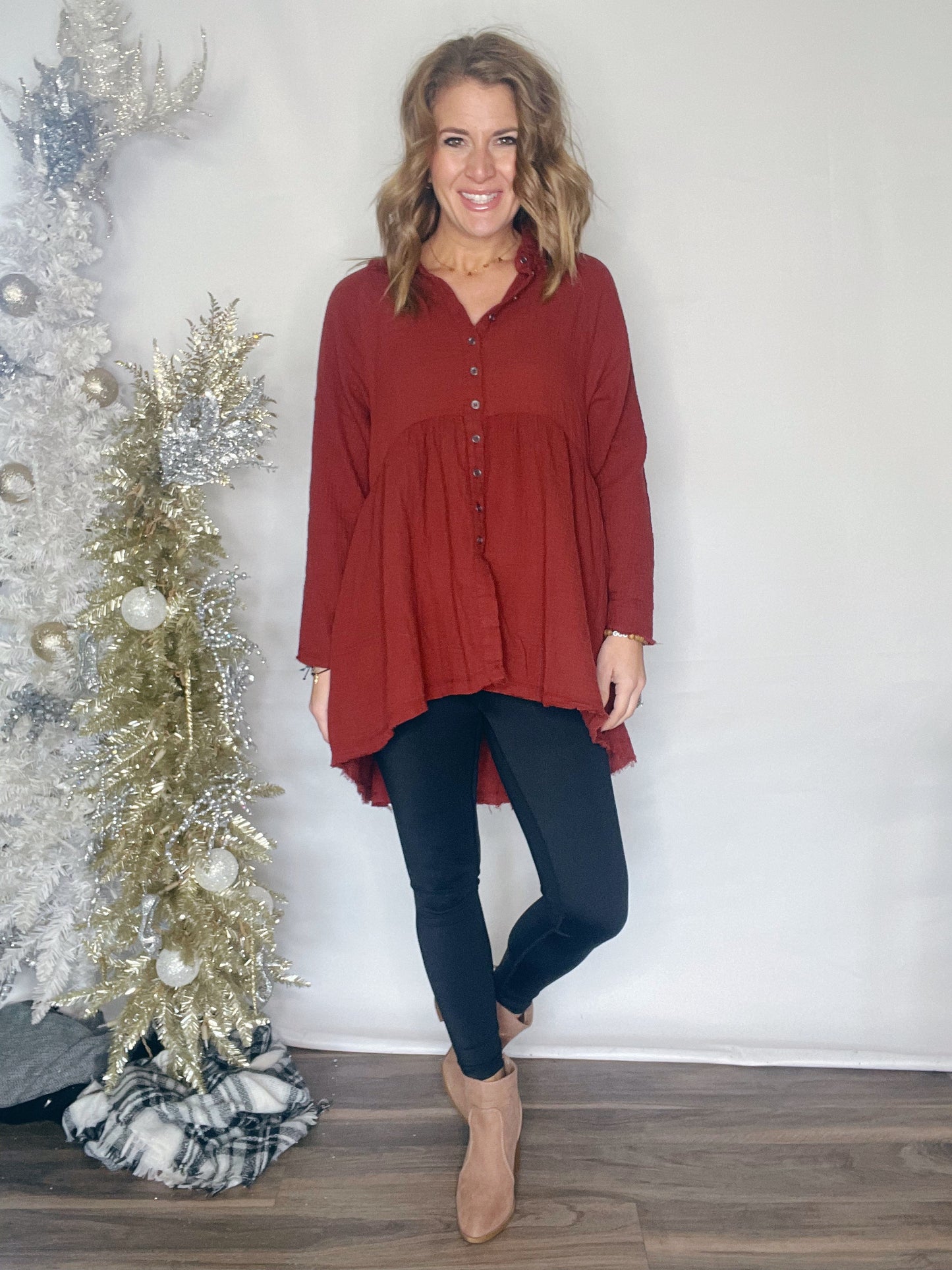 PEPLUM RAW EDGE SHIRT