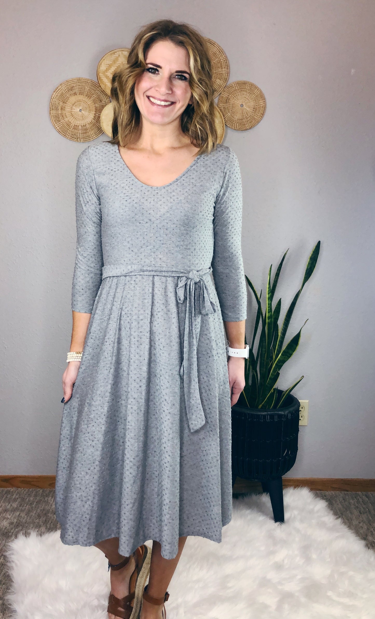 DOTTED MIDI RIBBON DRESS