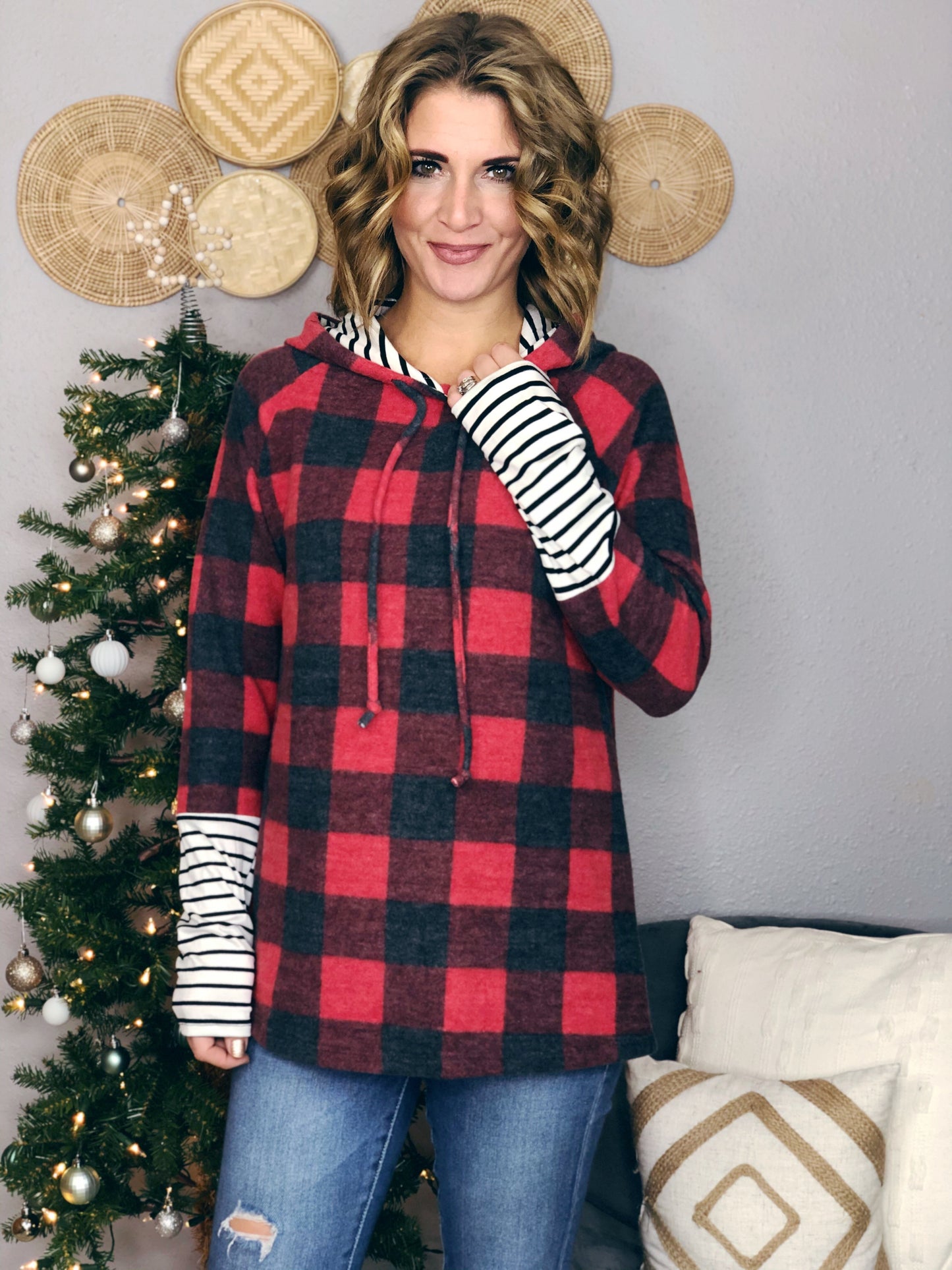 PLAID + STRIPES SWEATER