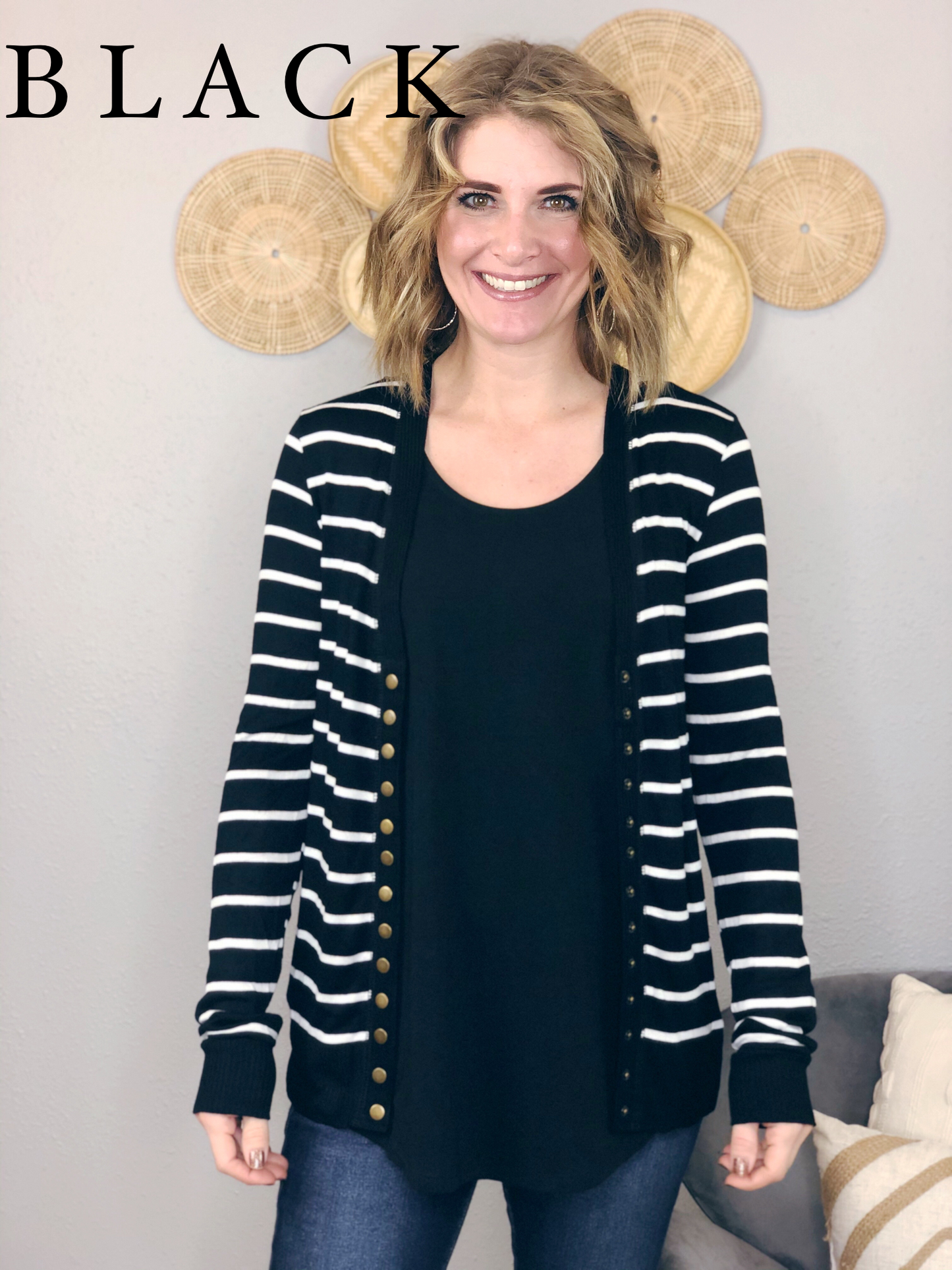 SNAP FRONT STRIPE CARDIGAN