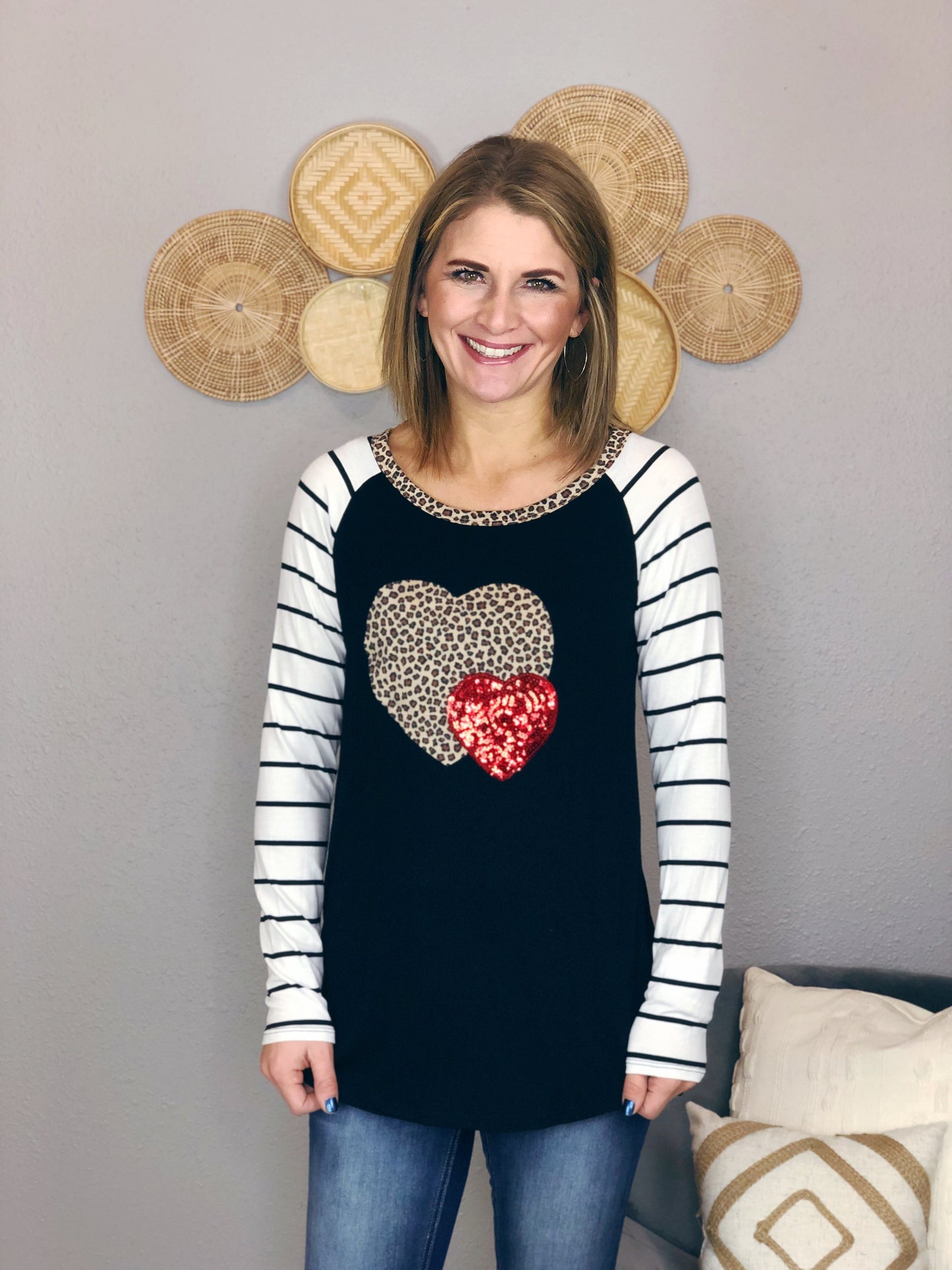 SEQUIN HEART LONG SLEEVE TOP