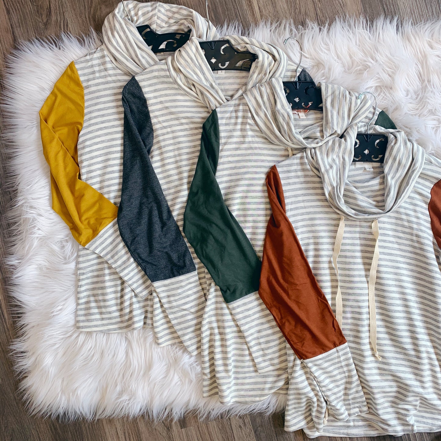FALL STRIPE COWL NECK TOP