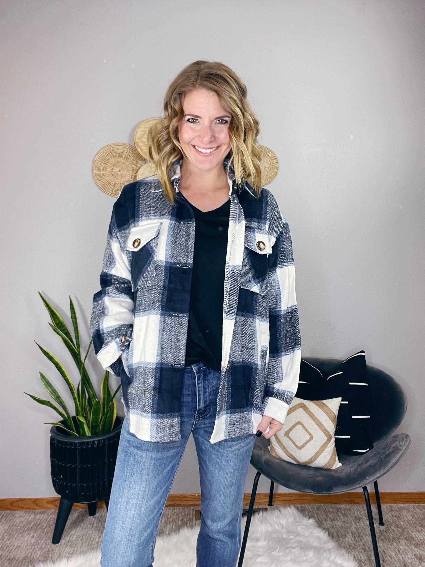 PLAID BUTTON DOWN THICK SHACKET