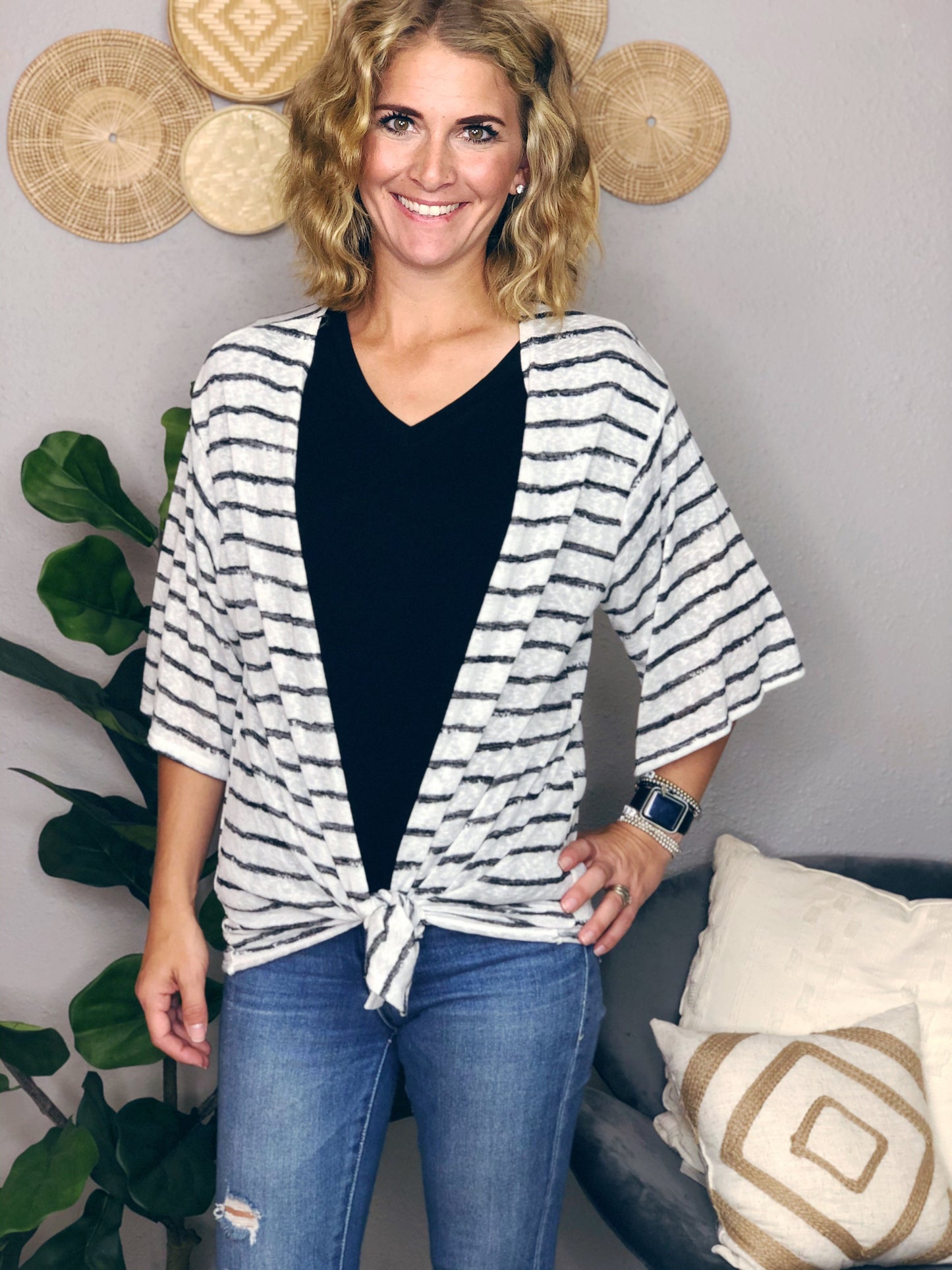 OPEN FRONT STRIPE CARDIGAN