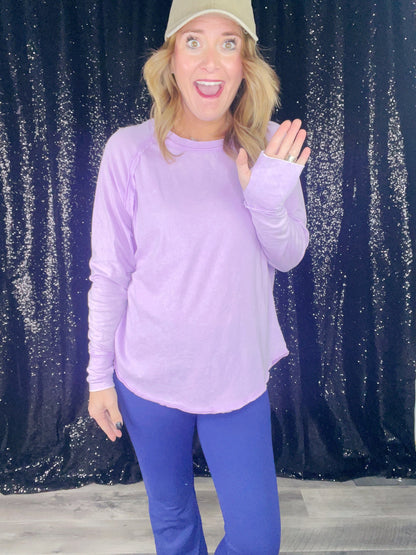 WASHED THUMB HOLE CUFF SCOOP NECK LONG SLEEVE ‘BF