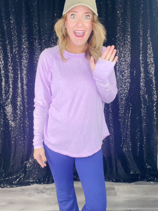 WASHED THUMB HOLE CUFF SCOOP NECK LONG SLEEVE ‘BF