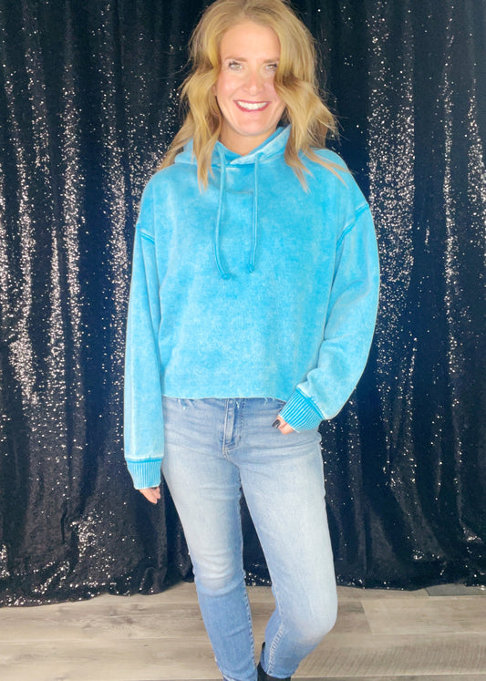 ACID WASH FLEECE CROPPED HOODIE ‘BF
