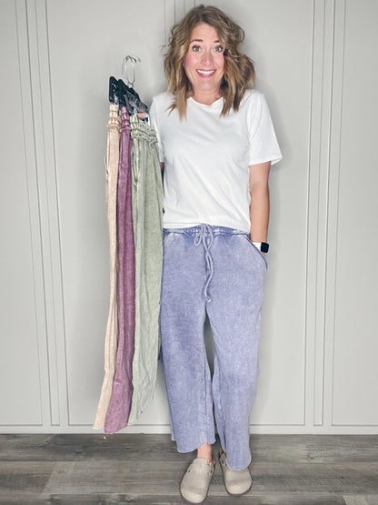 ACID WASH FLEECE CROP SWEATPANT