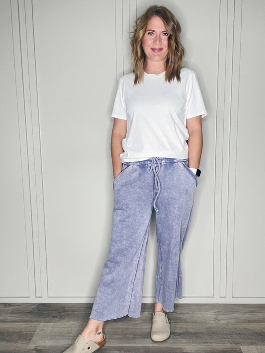 ACID WASH FLEECE CROP SWEATPANT