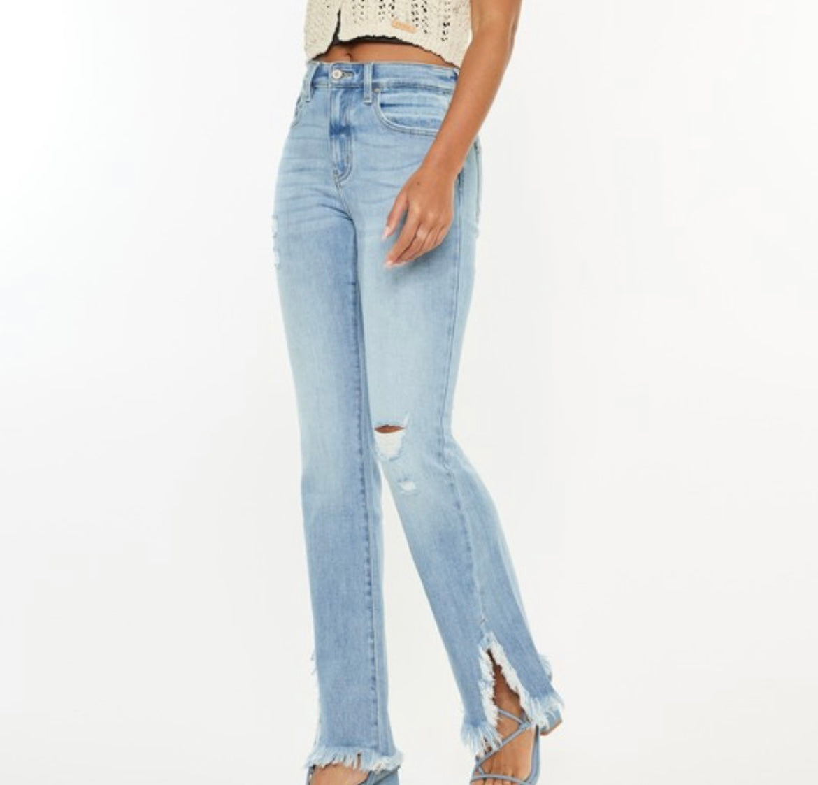 HIGH RISE LEG DISTRESS BOOTCUT JEAN