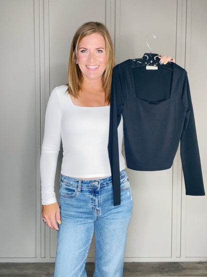 SQUARE NECK FITTED LONG SLEEVE TEE