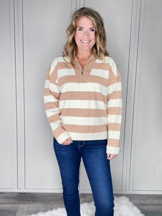 STRIPED SWEATER WITH ZIP
