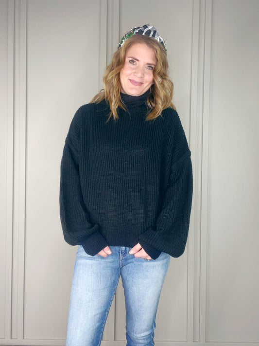 BALLOON SLEVE MOCK NECK SWEATER