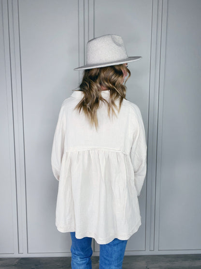 DOUBLE GAUZE BALLOON LONG SLEEVE BABYDOLL TOP