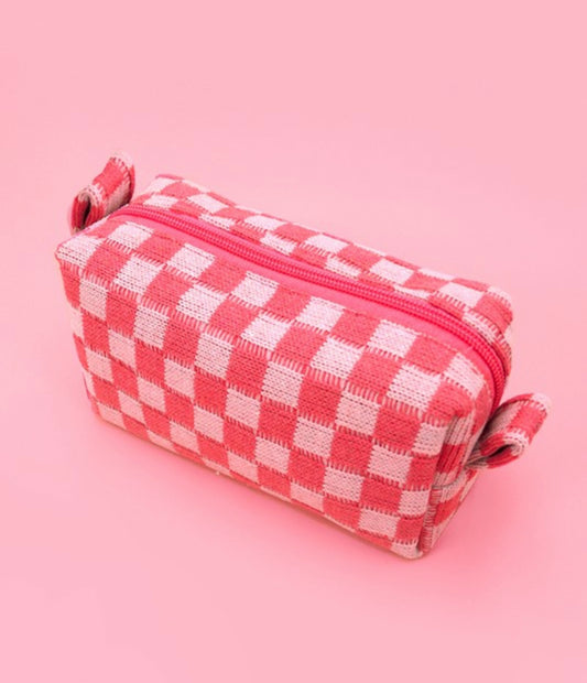CHECKERED COSMETIC MAKEUP POUCH
