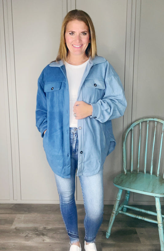 PLUSH BUTTON COLOR BLOCK SHACKET