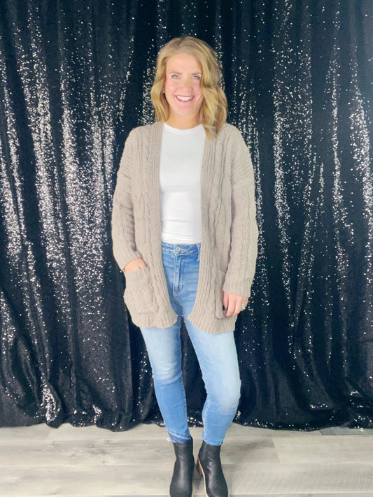 CHENILLE CABLE KNIT OVERSIZED CARDIGAN ‘BF