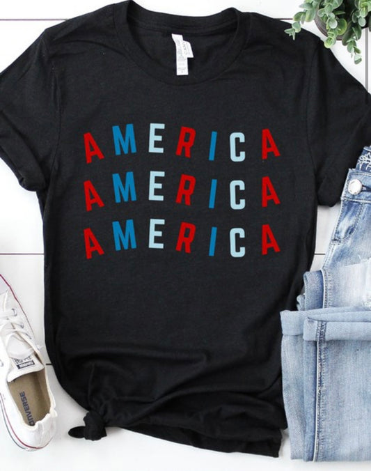 RED AND BLUE AMERICA GRAPHIC TEE
