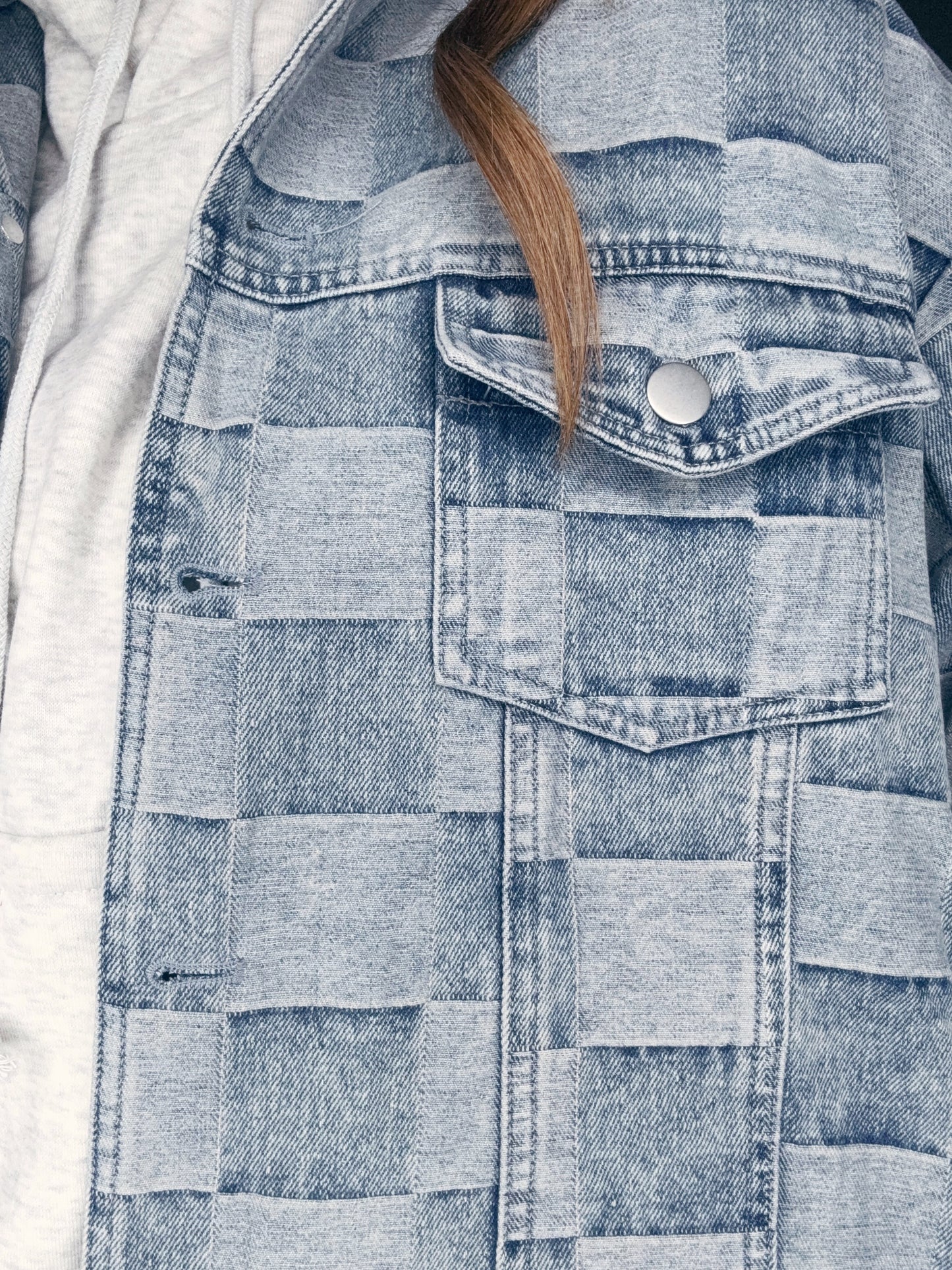 WASHED CHECKERED DENIM JACKET